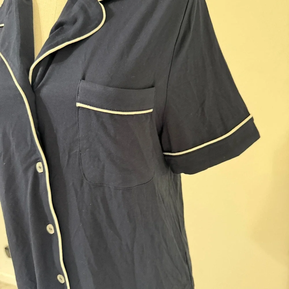 NWT Cozy Earth Women's Navy Blue Short Sleeve Classic Pajama PJ‎ Top XS Bamboo